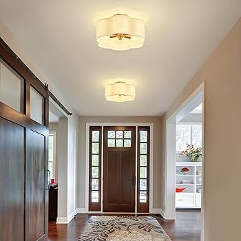 OFLNLL Gold 6-Light Semi Flush Mount Ceiling Light, White